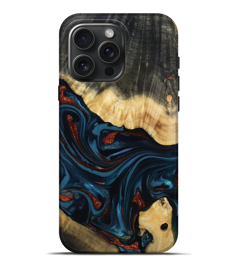 iPhone 16 Pro Max Wood Live Edge Phone Case - Nina (Teal & Gold, 817839)
