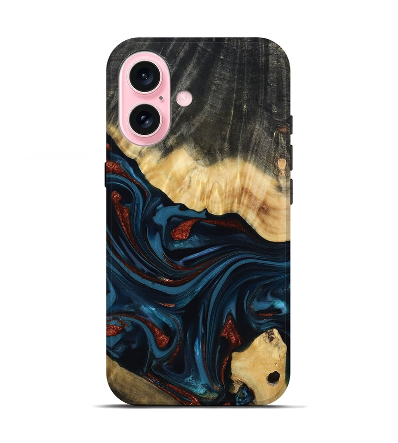 iPhone 17 Wood Live Edge Phone Case - Nina (Teal & Gold, 817839)