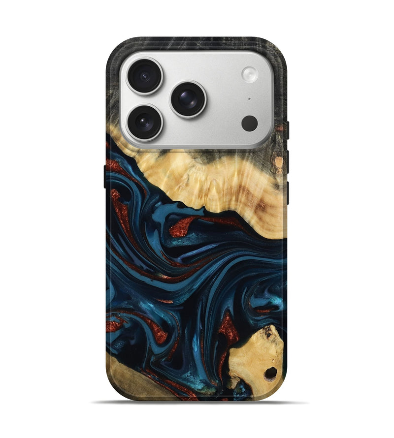 iPhone 17 Pro Wood Live Edge Phone Case - Nina (Teal & Gold, 817839)