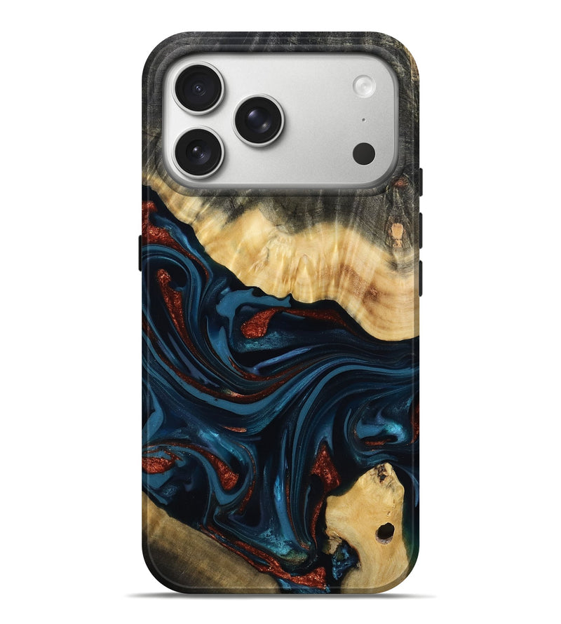 iPhone 17 Pro Max Wood Live Edge Phone Case - Nina (Teal & Gold, 817839)