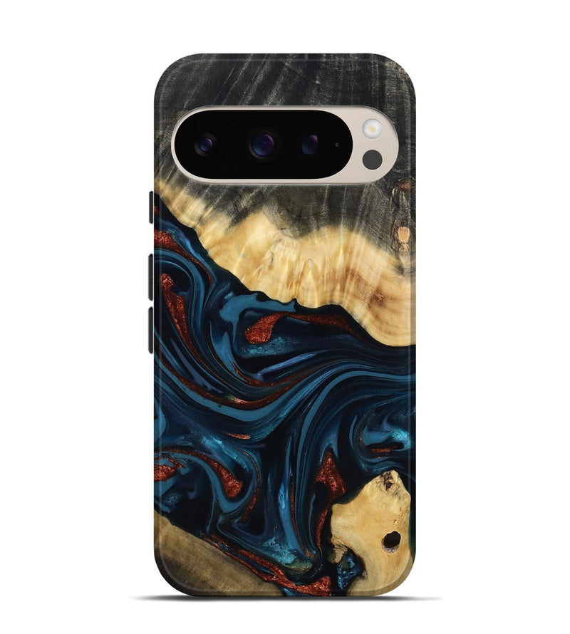 Pixel 9 Wood Live Edge Phone Case - Nina (Teal & Gold, 817839)