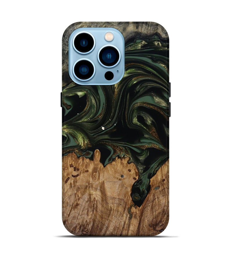 iPhone 14 Pro Wood Live Edge Phone Case - Shreya (Green, 817841)
