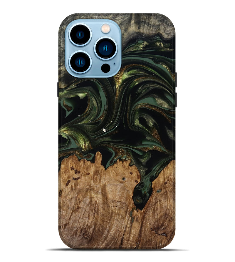 iPhone 14 Pro Max Wood Live Edge Phone Case - Shreya (Green, 817841)