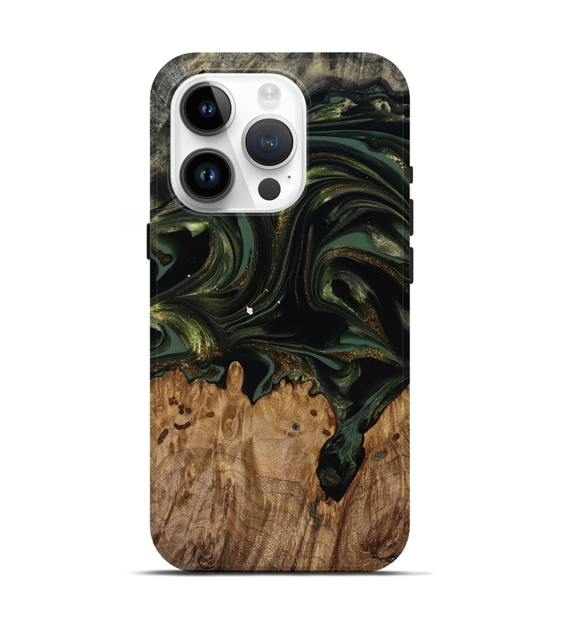 iPhone 15 Pro Wood Live Edge Phone Case - Shreya (Green, 817841)