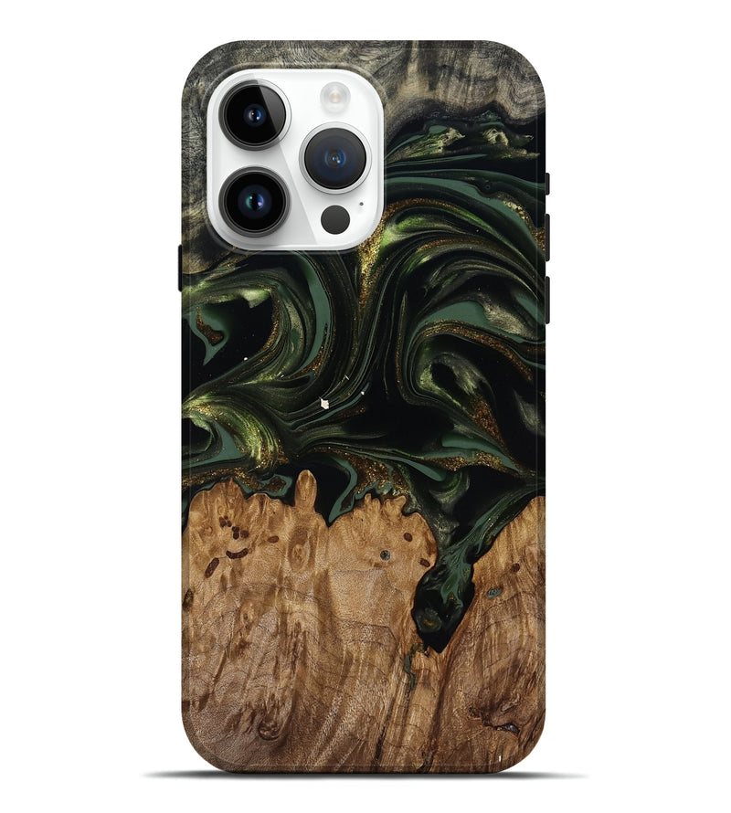 iPhone 15 Pro Max Wood Live Edge Phone Case - Shreya (Green, 817841)