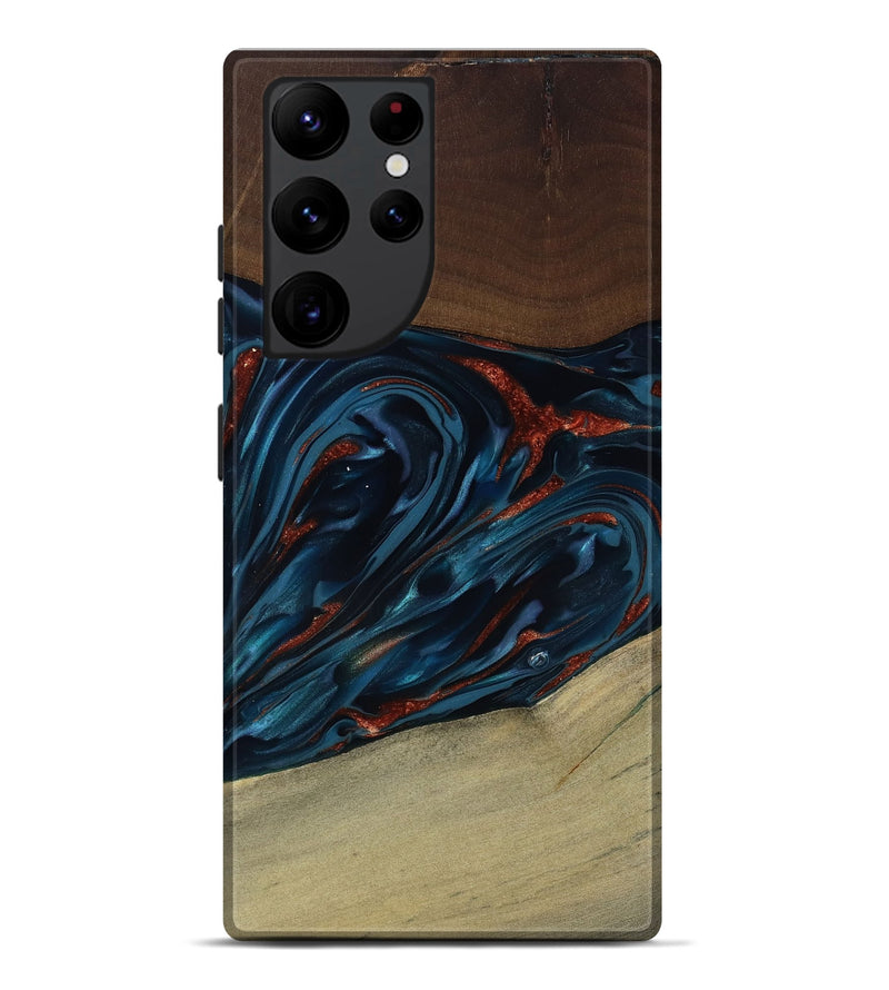 Galaxy S22 Ultra Wood Live Edge Phone Case - Abel (Teal & Gold, 817842)