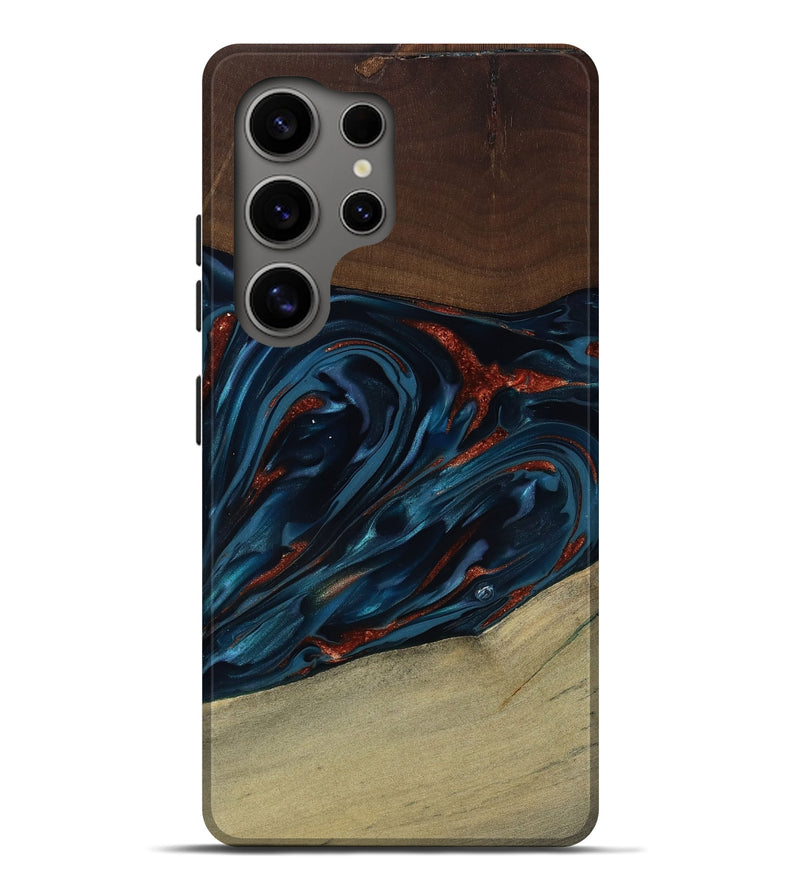 Galaxy S25 Ultra Wood Live Edge Phone Case - Abel (Teal & Gold, 817842)