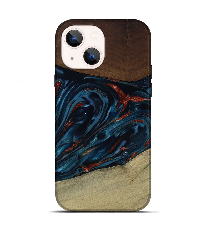 iPhone 13 Wood Live Edge Phone Case - Abel (Teal & Gold, 817842)