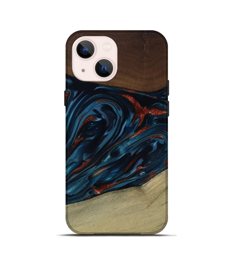 iPhone 13 mini Wood Live Edge Phone Case - Abel (Teal & Gold, 817842)