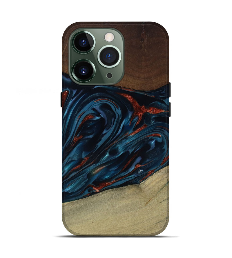 iPhone 13 Pro Wood Live Edge Phone Case - Abel (Teal & Gold, 817842)