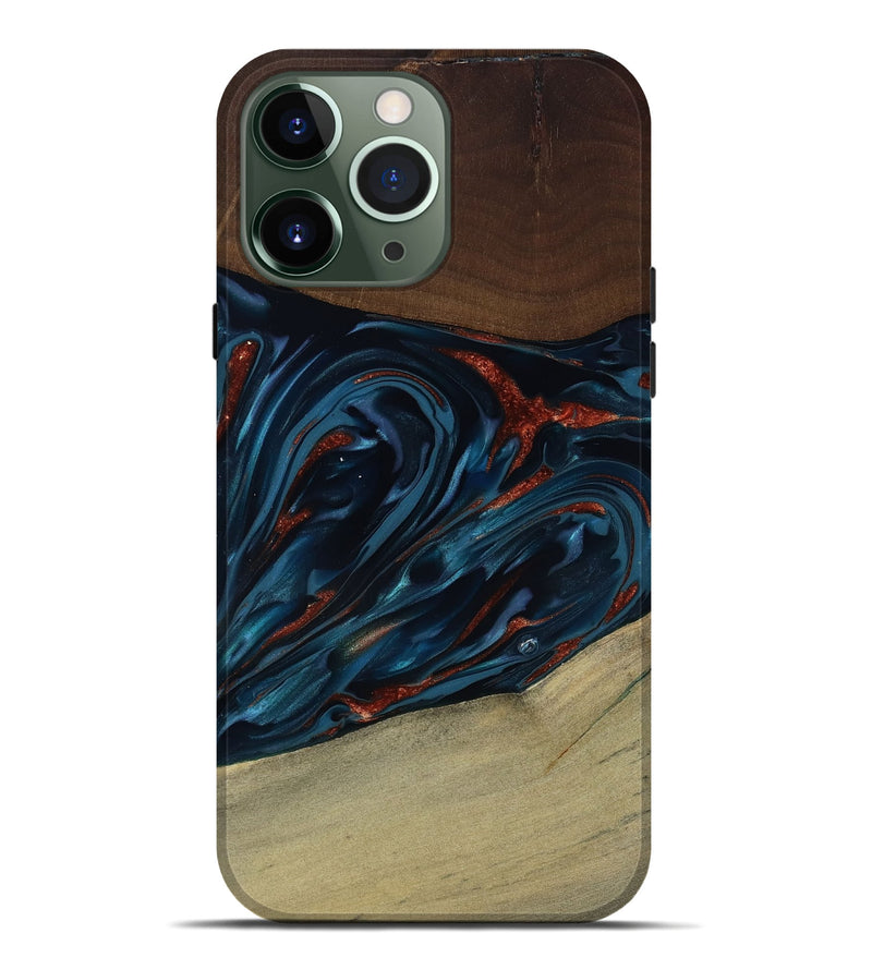 iPhone 13 Pro Max Wood Live Edge Phone Case - Abel (Teal & Gold, 817842)