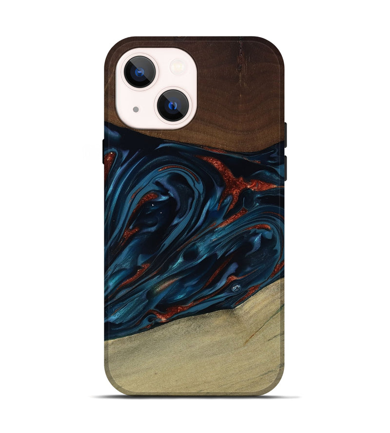 iPhone 14 Wood Live Edge Phone Case - Abel (Teal & Gold, 817842)
