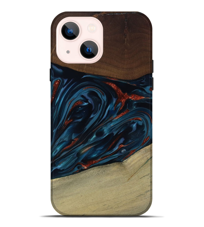 iPhone 14 Plus Wood Live Edge Phone Case - Abel (Teal & Gold, 817842)
