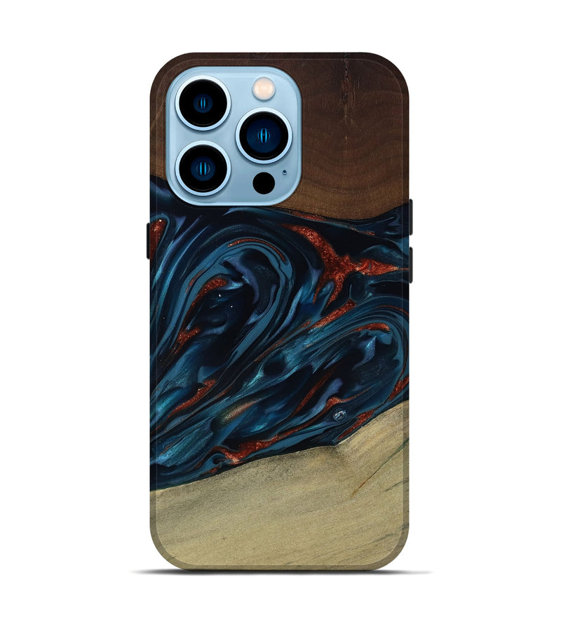 iPhone 14 Pro Wood Live Edge Phone Case - Abel (Teal & Gold, 817842)
