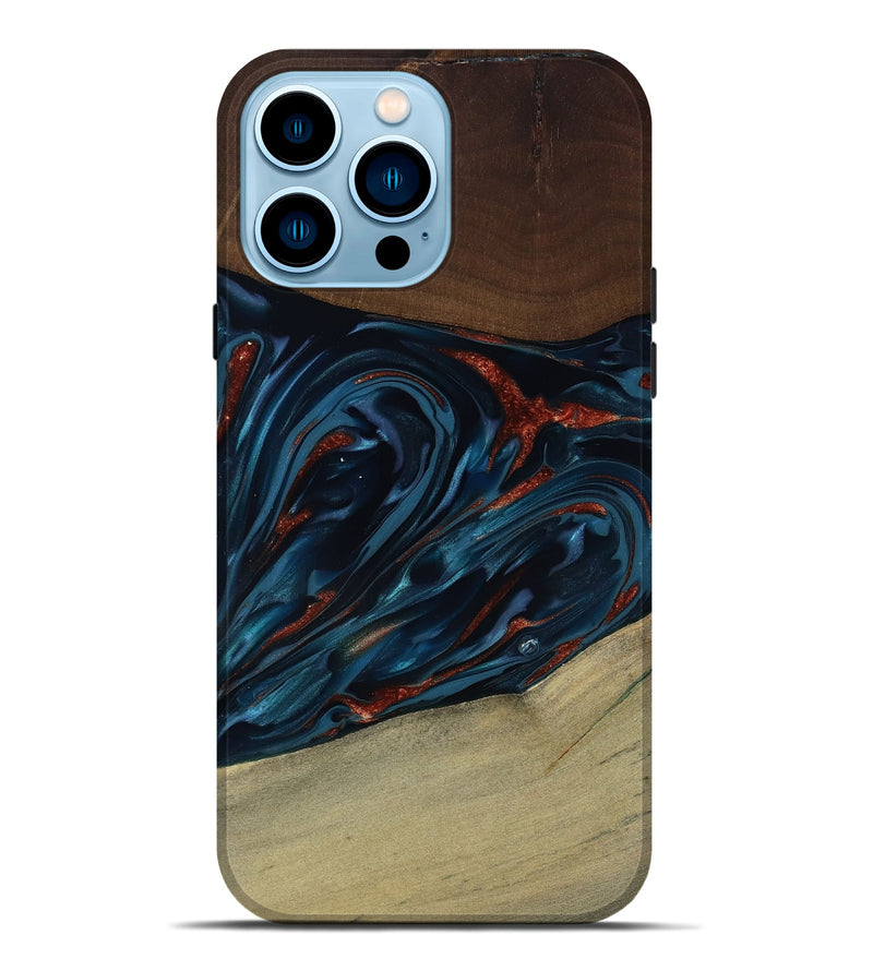 iPhone 14 Pro Max Wood Live Edge Phone Case - Abel (Teal & Gold, 817842)