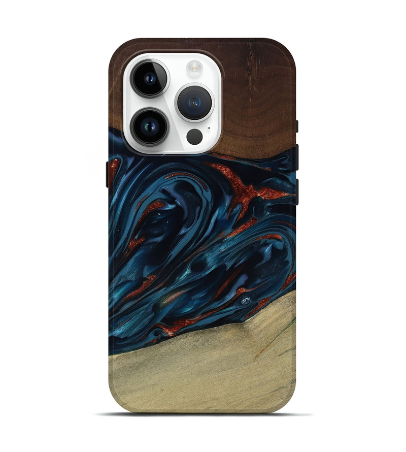 iPhone 15 Pro Wood Live Edge Phone Case - Abel (Teal & Gold, 817842)