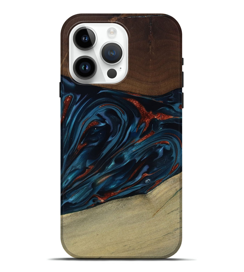 iPhone 15 Pro Max Wood Live Edge Phone Case - Abel (Teal & Gold, 817842)