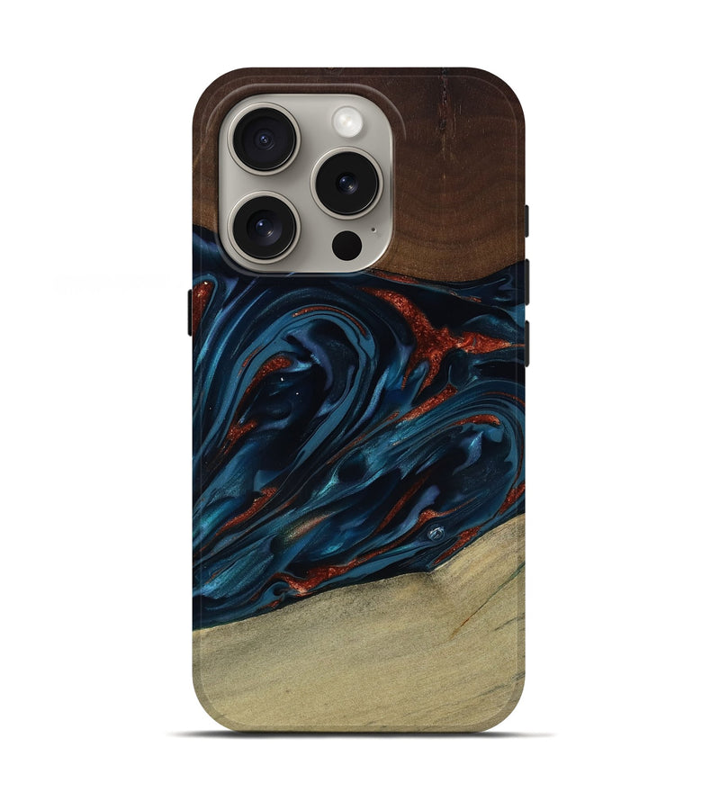 iPhone 16 Pro Wood Live Edge Phone Case - Abel (Teal & Gold, 817842)