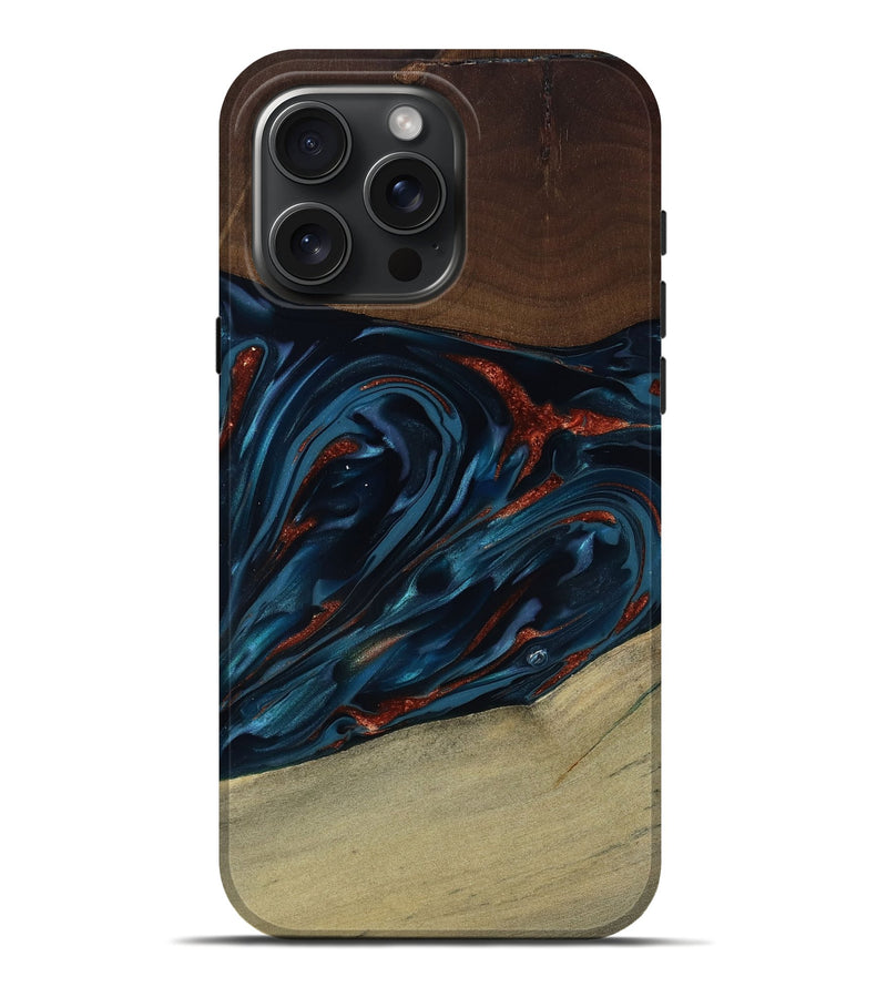 iPhone 16 Pro Max Wood Live Edge Phone Case - Abel (Teal & Gold, 817842)