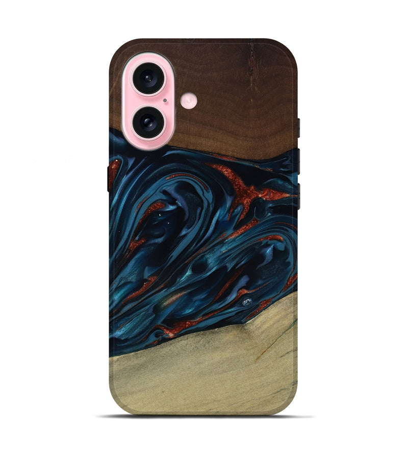 iPhone 17 Wood Live Edge Phone Case - Abel (Teal & Gold, 817842)