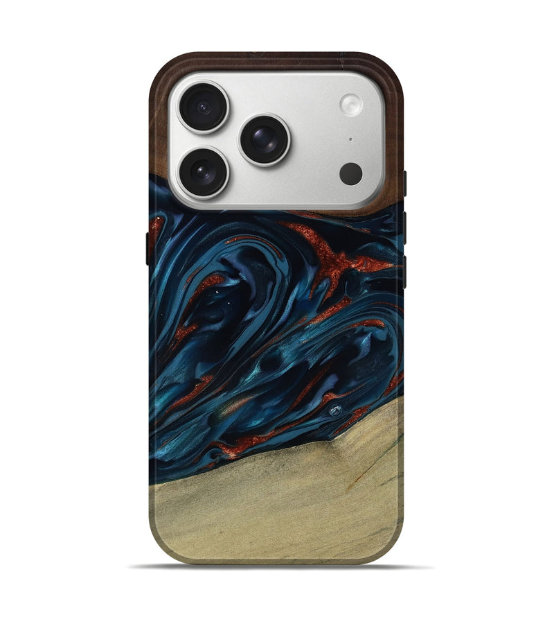 iPhone 17 Pro Wood Live Edge Phone Case - Abel (Teal & Gold, 817842)