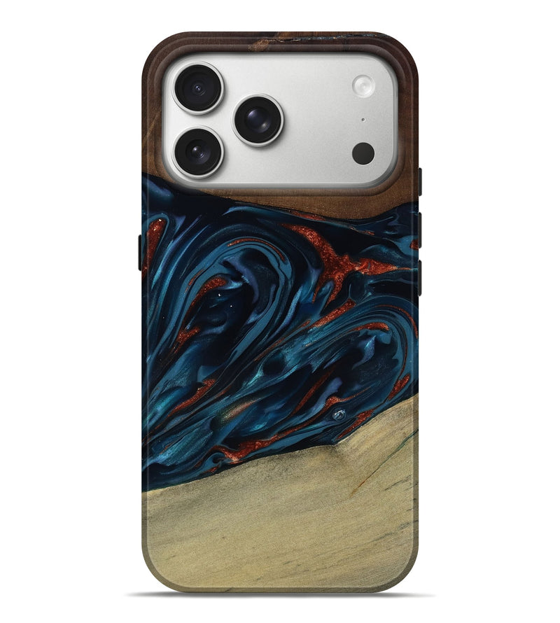 iPhone 17 Pro Max Wood Live Edge Phone Case - Abel (Teal & Gold, 817842)