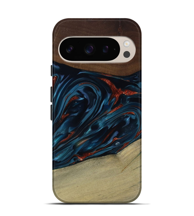 Pixel 9 Pro Wood Live Edge Phone Case - Abel (Teal & Gold, 817842)