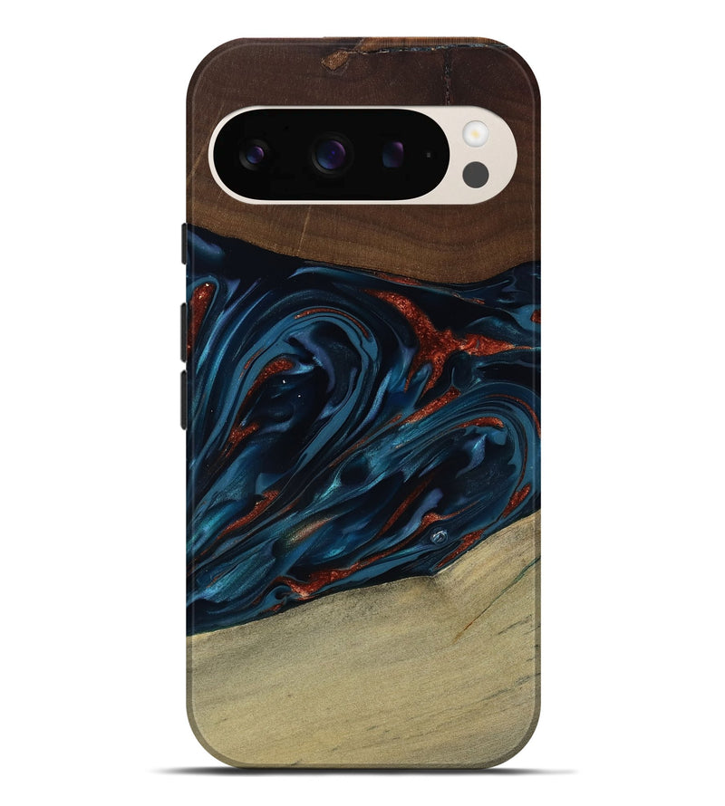 Pixel 9 Pro XL Wood Live Edge Phone Case - Abel (Teal & Gold, 817842)