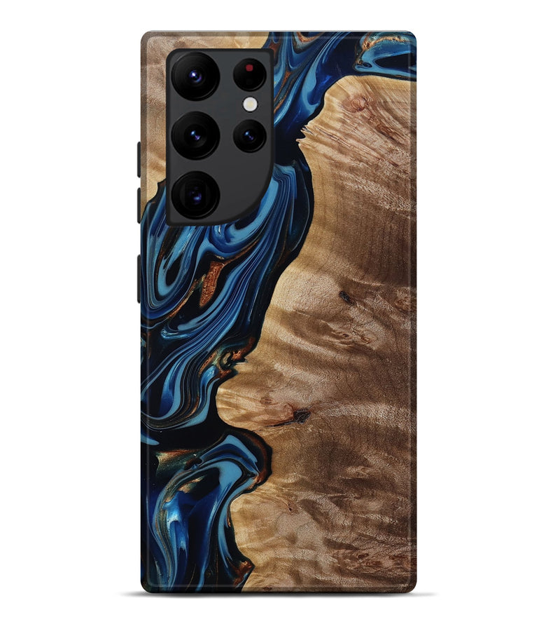 Galaxy S22 Ultra Wood Live Edge Phone Case - Estelle (Teal & Gold, 817843)