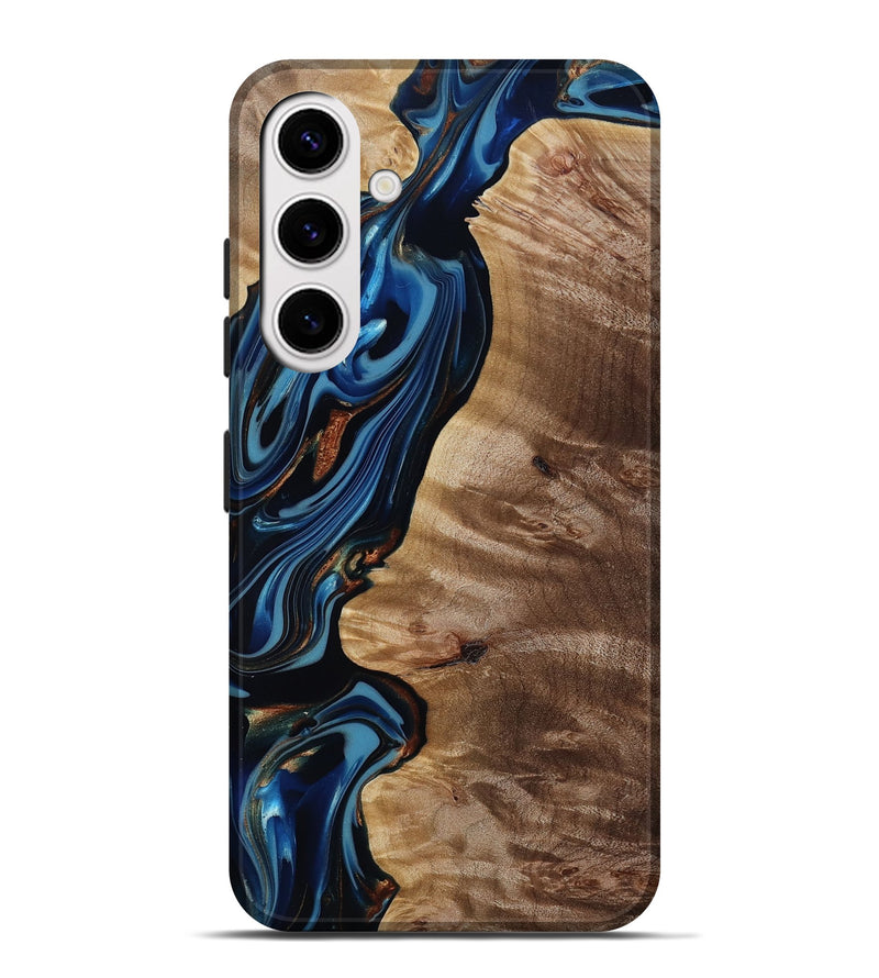 Galaxy S25 Plus Wood Live Edge Phone Case - Estelle (Teal & Gold, 817843)