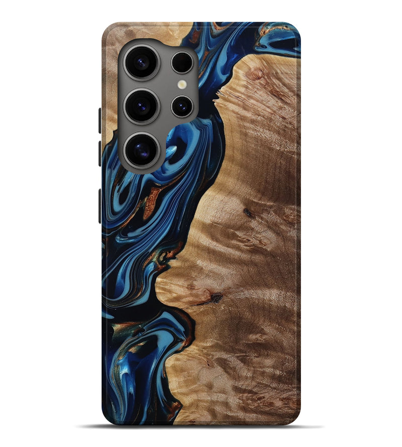 Galaxy S25 Ultra Wood Live Edge Phone Case - Estelle (Teal & Gold, 817843)