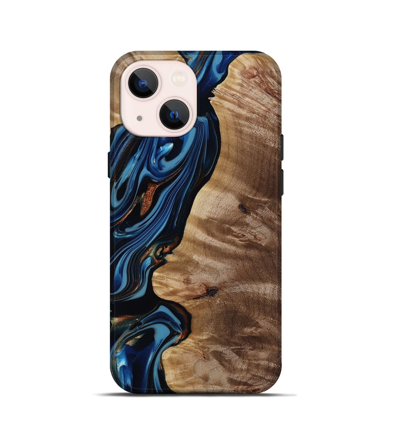 iPhone 13 mini Wood Live Edge Phone Case - Estelle (Teal & Gold, 817843)