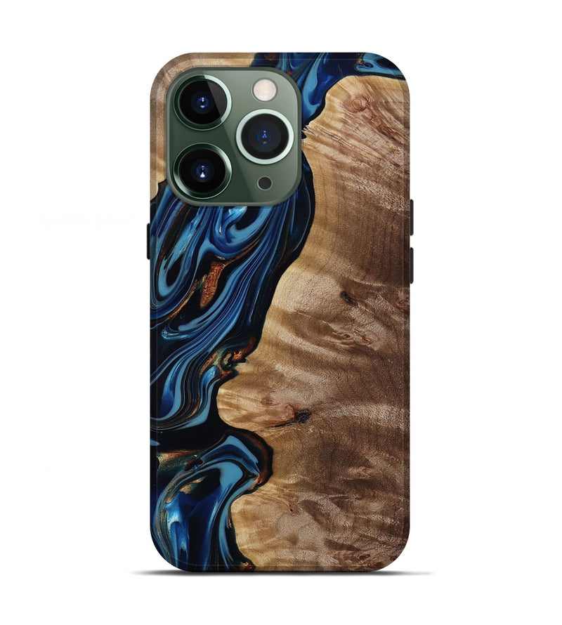 iPhone 13 Pro Wood Live Edge Phone Case - Estelle (Teal & Gold, 817843)