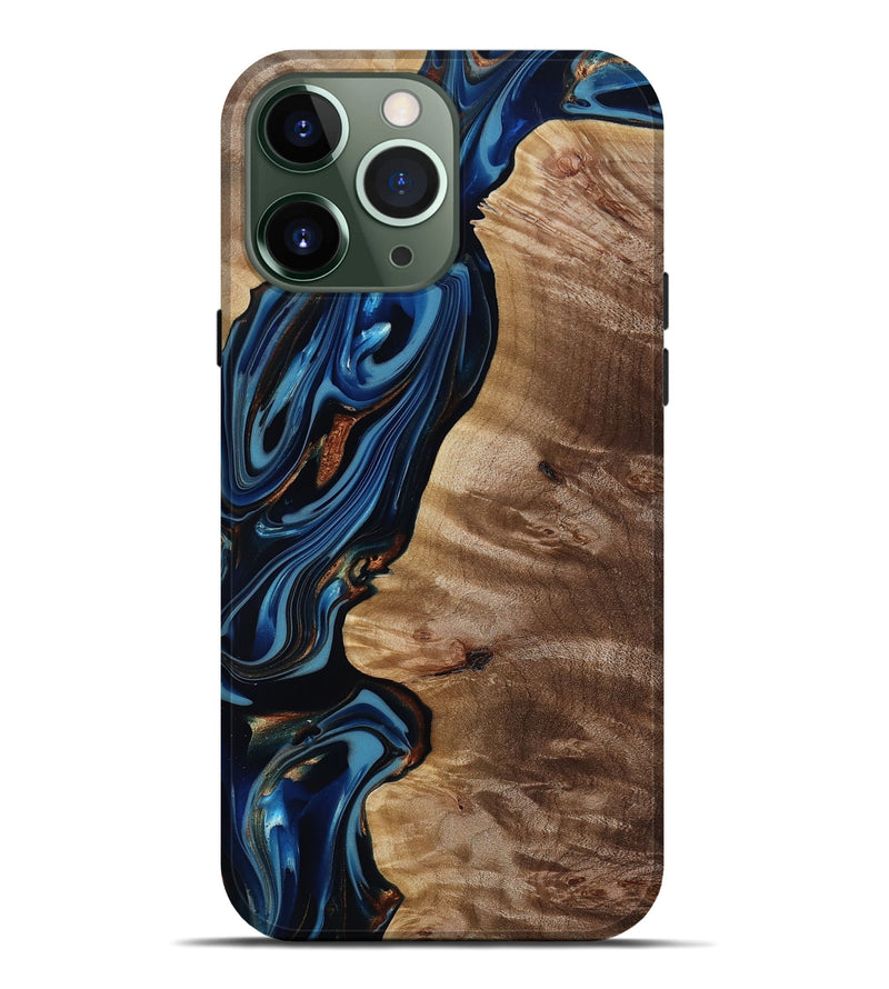 iPhone 13 Pro Max Wood Live Edge Phone Case - Estelle (Teal & Gold, 817843)