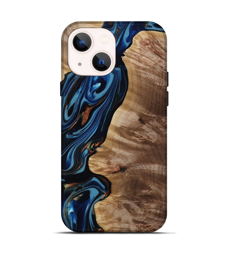 iPhone 14 Wood Live Edge Phone Case - Estelle (Teal & Gold, 817843)