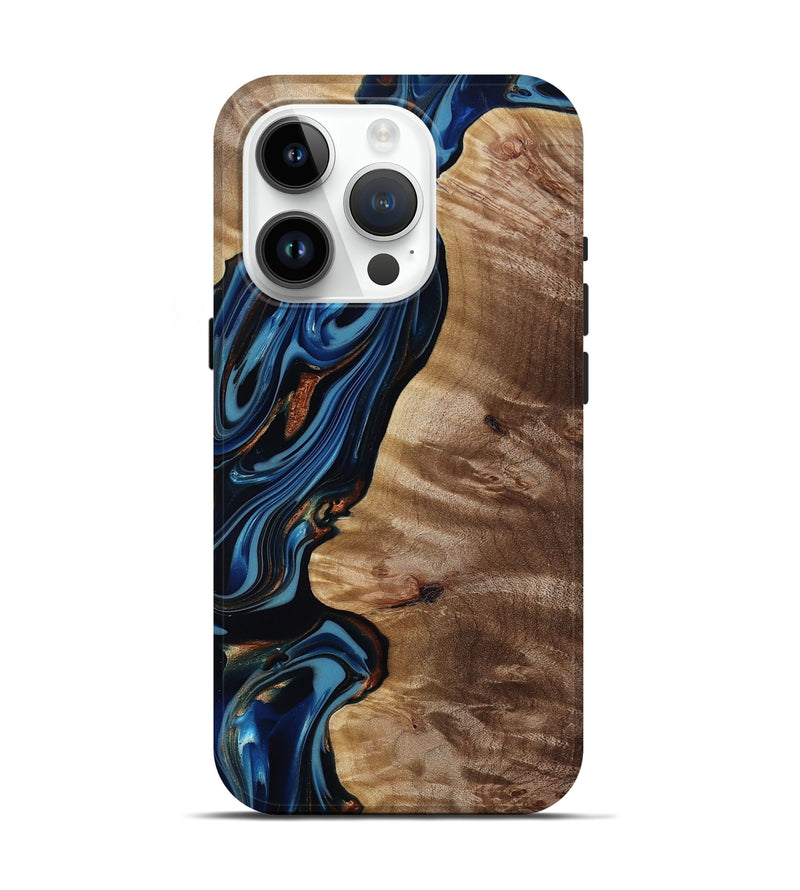iPhone 15 Pro Wood Live Edge Phone Case - Estelle (Teal & Gold, 817843)