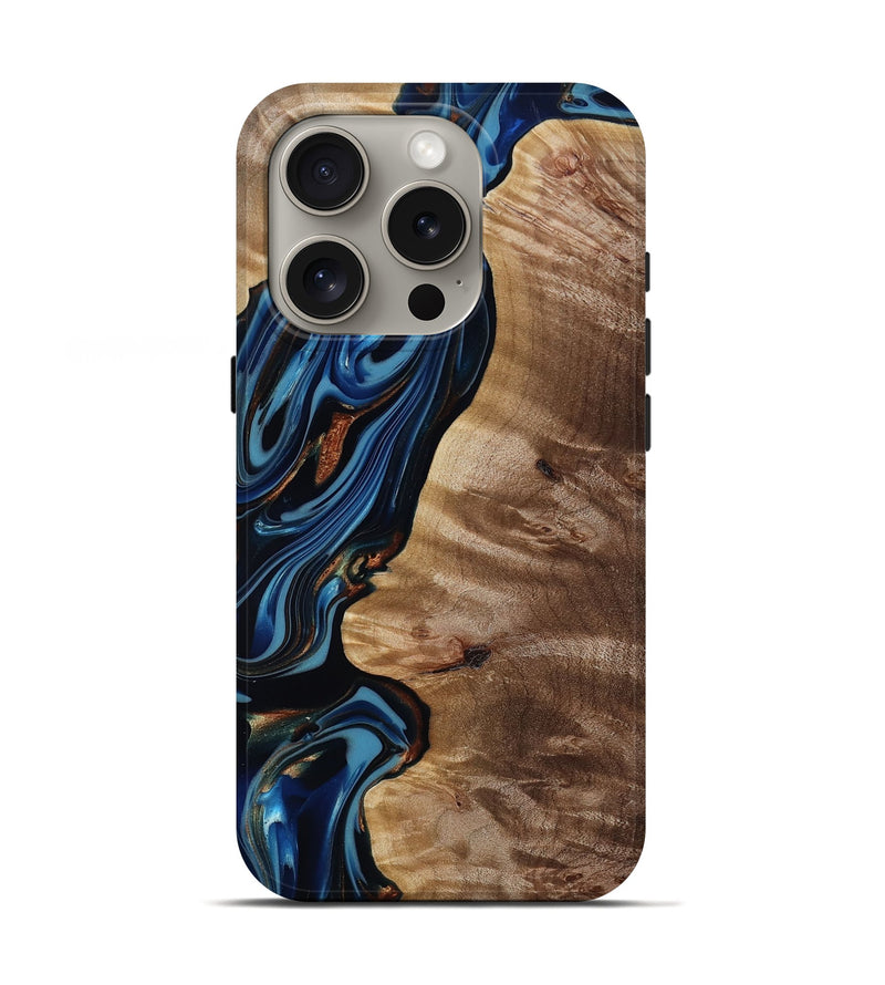 iPhone 16 Pro Wood Live Edge Phone Case - Estelle (Teal & Gold, 817843)