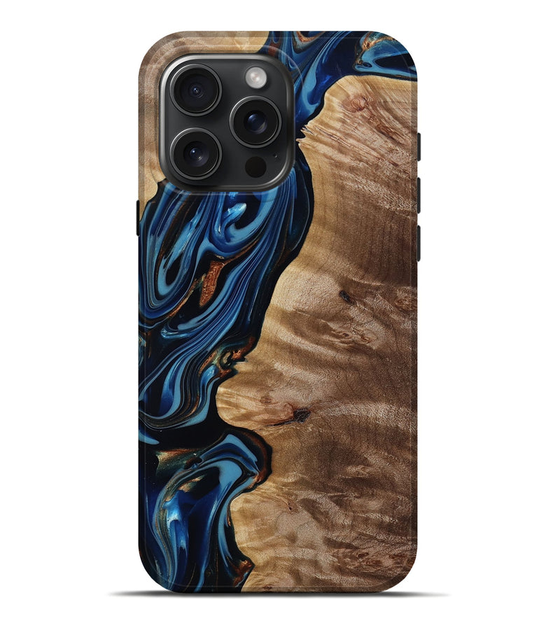iPhone 16 Pro Max Wood Live Edge Phone Case - Estelle (Teal & Gold, 817843)