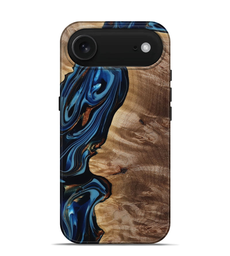 iPhone 17 Air Wood Live Edge Phone Case - Estelle (Teal & Gold, 817843)