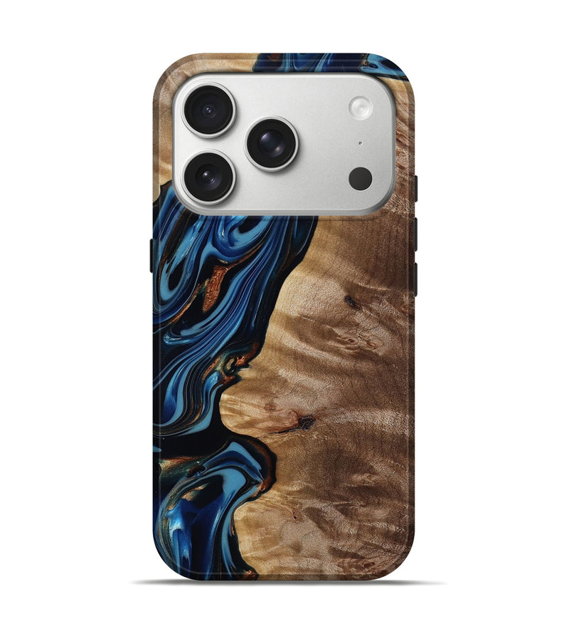 iPhone 17 Pro Wood Live Edge Phone Case - Estelle (Teal & Gold, 817843)