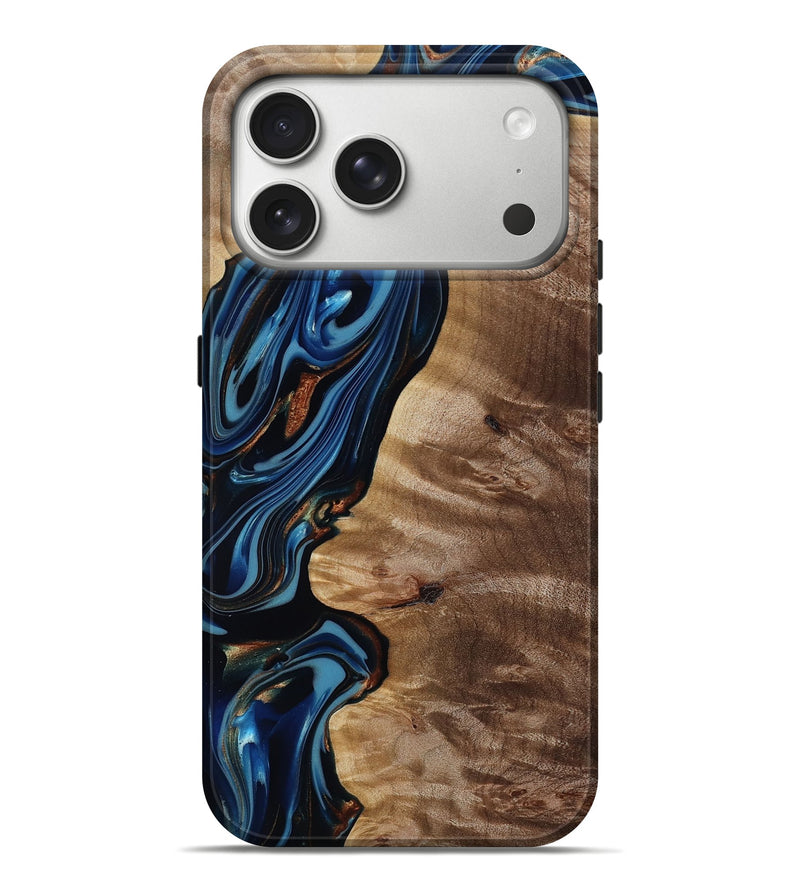 iPhone 17 Pro Max Wood Live Edge Phone Case - Estelle (Teal & Gold, 817843)