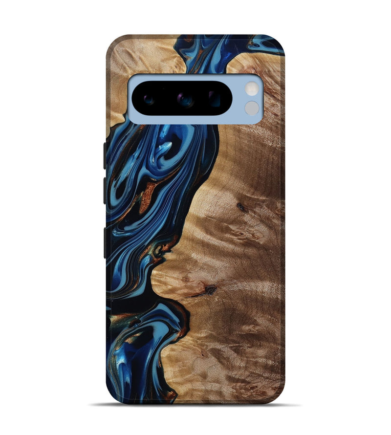 Pixel 8 Pro Wood Live Edge Phone Case - Estelle (Teal & Gold, 817843)