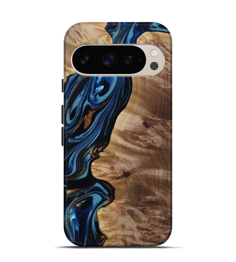 Pixel 9 Wood Live Edge Phone Case - Estelle (Teal & Gold, 817843)