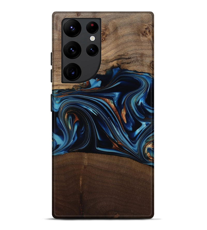 Galaxy S22 Ultra Wood Live Edge Phone Case - Colin (Teal & Gold, 817846)