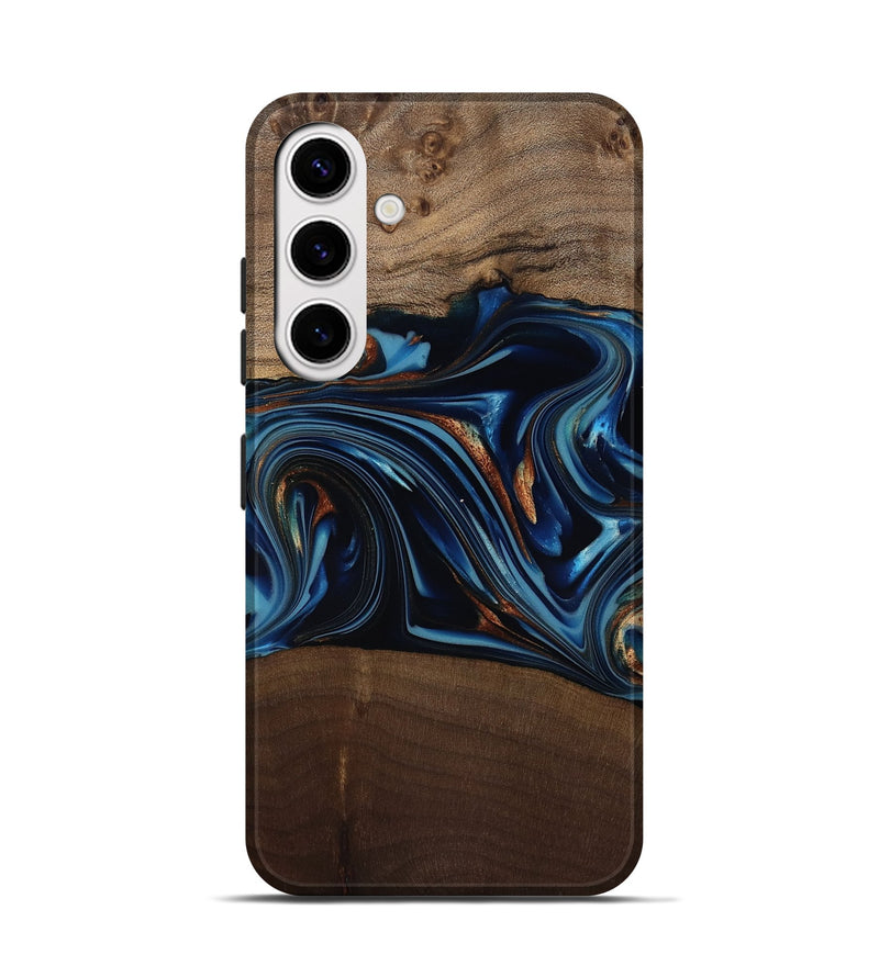 Galaxy S25 Wood Live Edge Phone Case - Colin (Teal & Gold, 817846)