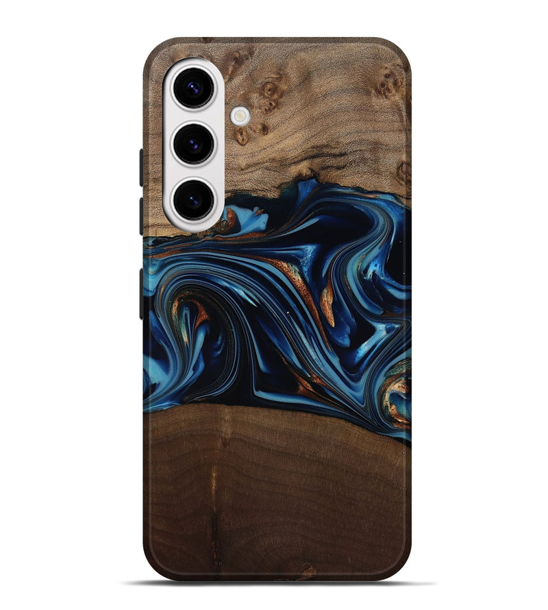 Galaxy S25 Plus Wood Live Edge Phone Case - Colin (Teal & Gold, 817846)