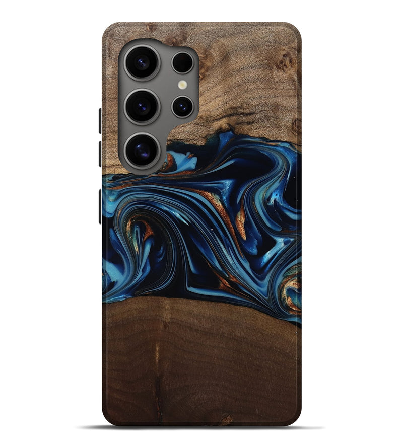 Galaxy S25 Ultra Wood Live Edge Phone Case - Colin (Teal & Gold, 817846)