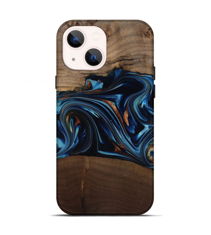 iPhone 13 Wood Live Edge Phone Case - Colin (Teal & Gold, 817846)