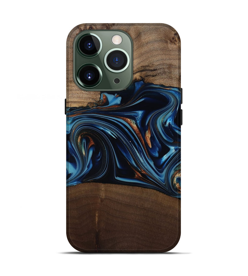iPhone 13 Pro Wood Live Edge Phone Case - Colin (Teal & Gold, 817846)