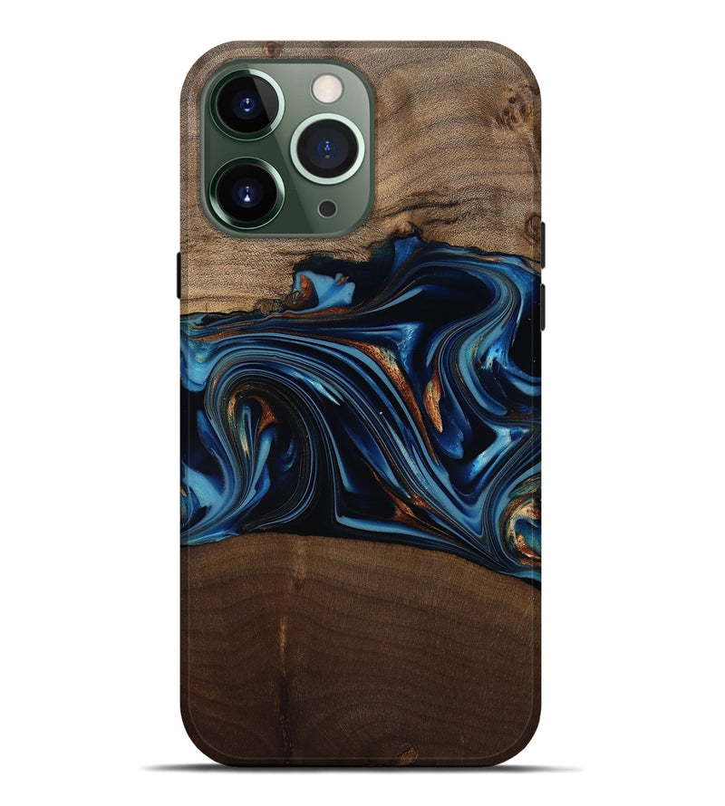 iPhone 13 Pro Max Wood Live Edge Phone Case - Colin (Teal & Gold, 817846)